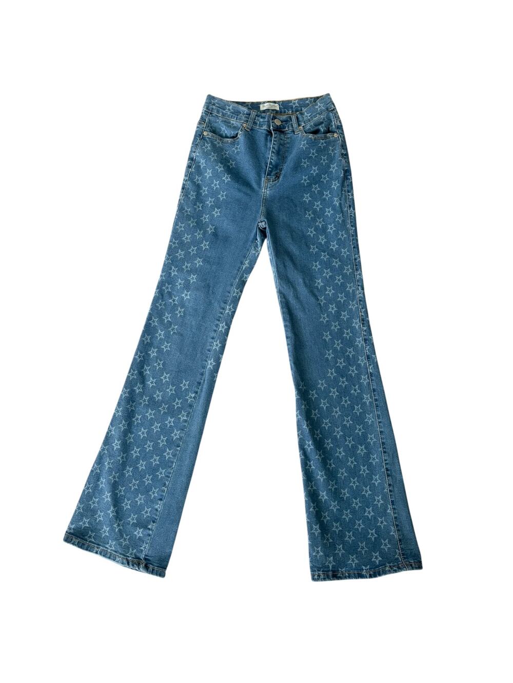 Y2K Star Print Flare Jeans Hippie Boho Festival Western Stretch Denim Size 5